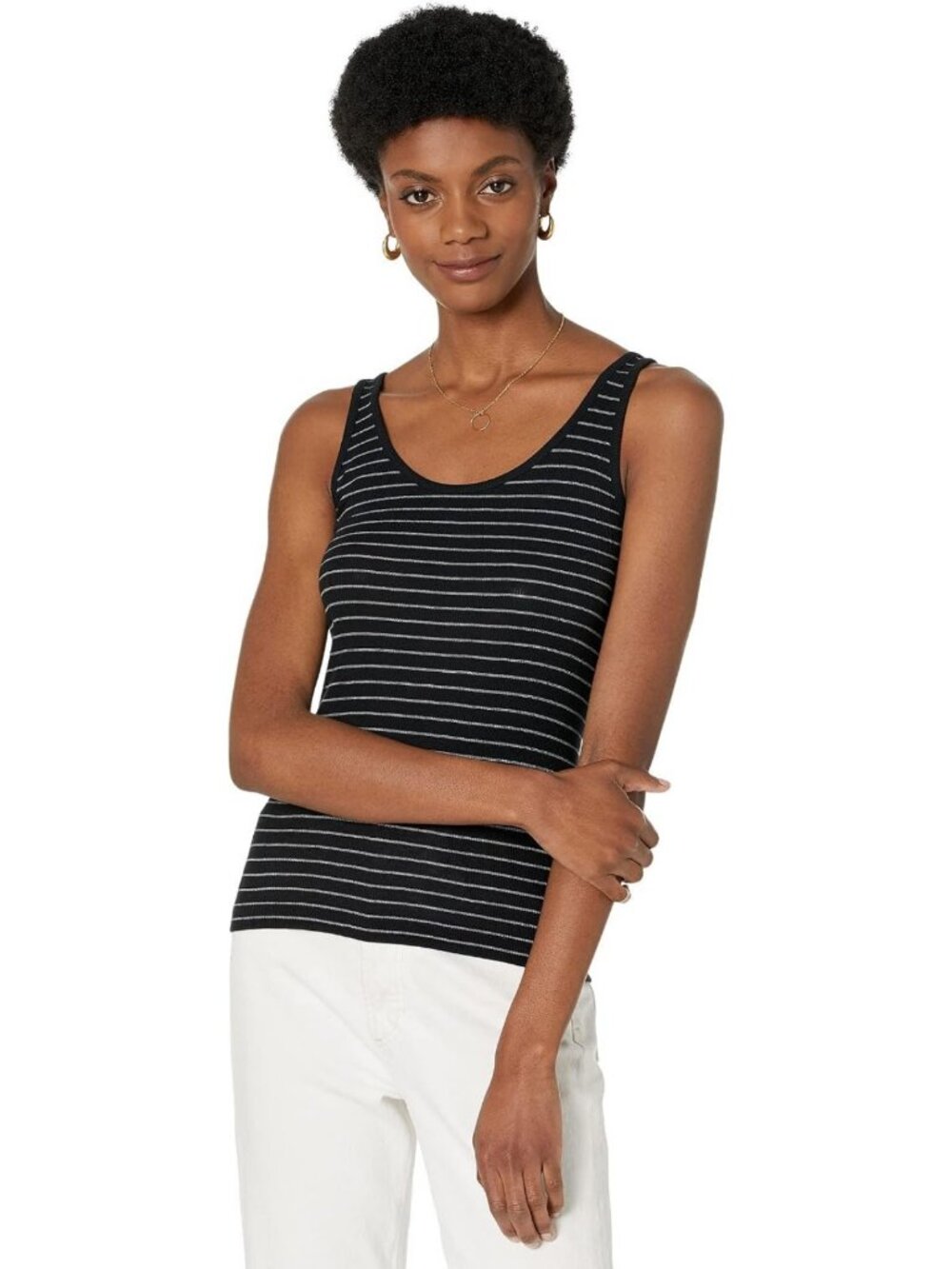 Stylish Women's Striped Scoop Neck Tank Top - Casual Summer Essential, Size M